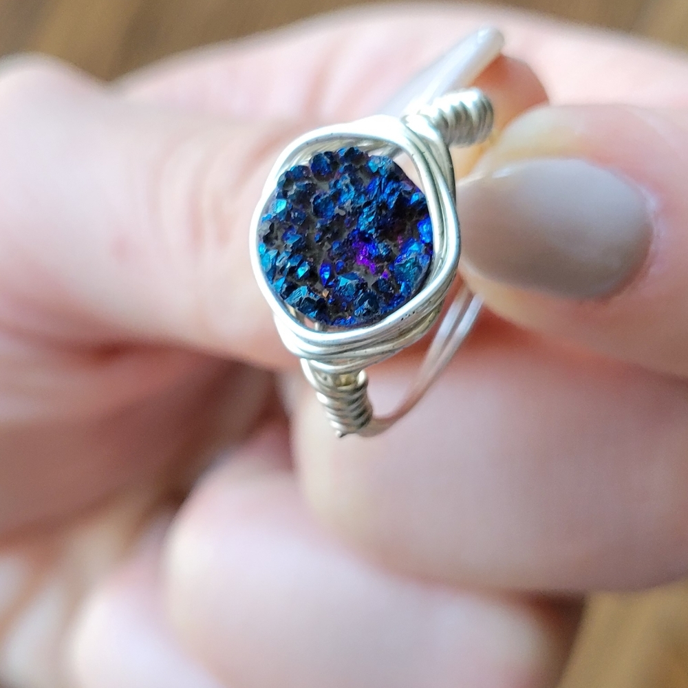Wire Wrap Silver Ring With Gemstone - image 1